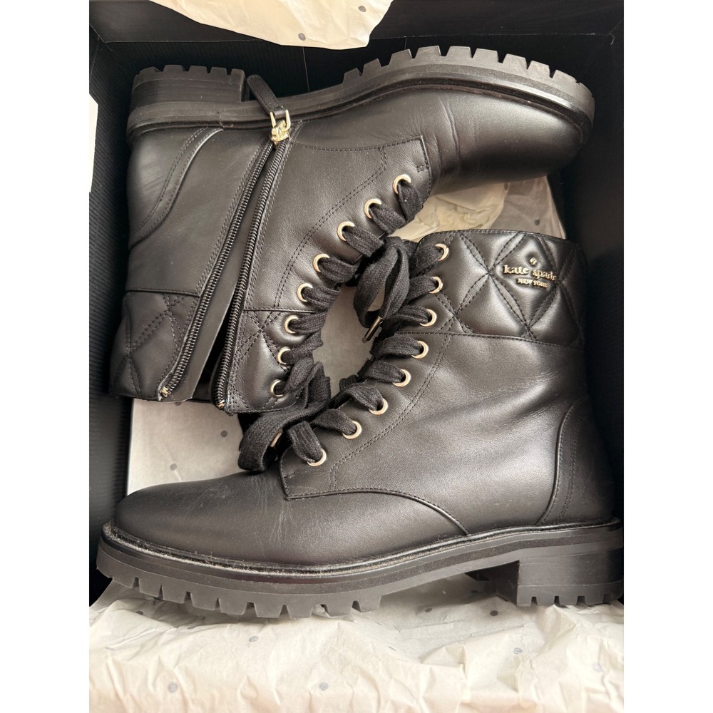Kate Spade New York Billie Black Leather Quilted Combat Boots K8752 Size 7B $249